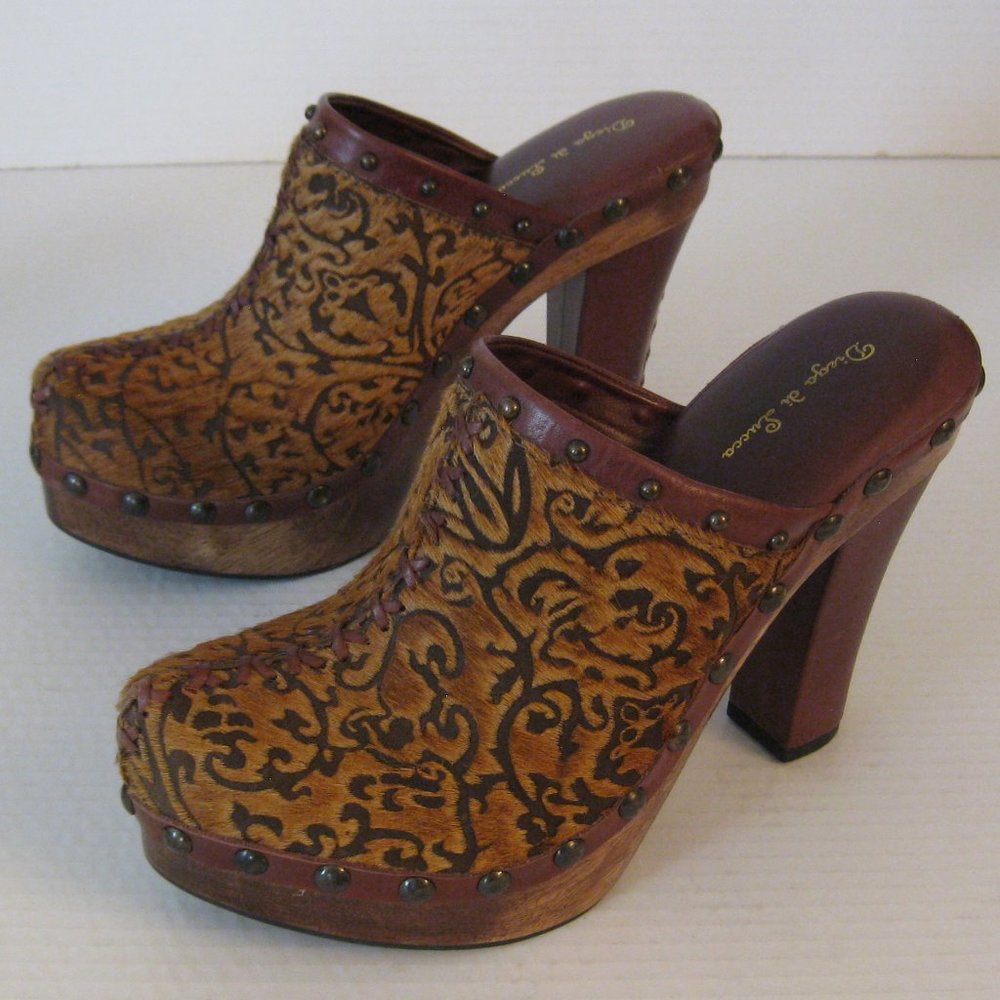 Brocade pony hair clogs W9/M7/EU40